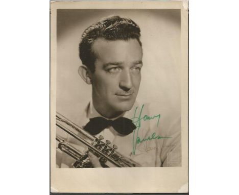 Harry James signed 7x5 sepia photo. March 15, 1916 - July 5, 1983 was an American musician who is best known as a trumpet pla