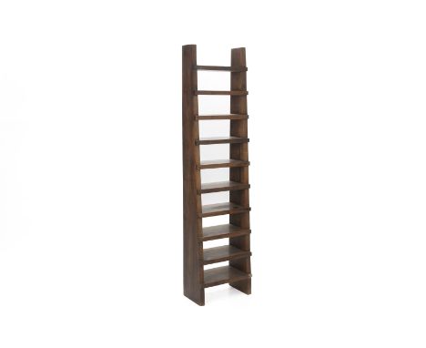 A CONTEMPORARY HARDWOOD LADDER FORM BOOKSHELF
With graduated open shelves
184cm high x 45cm wide x 27cm deep
Condition: Condi