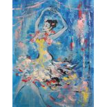 20th Century Spanish School. A Flamenco Dancer, Oil on Canvas laid down, Unframed, 15.5" x 11.75".