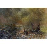 20th Century European School. A Shipping Scene at Dusk, Oil on Canvas laid down, 24" x 36".