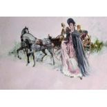 Fred Laurent (1922-c1995) British. An Elegant Lady by a Carriage, Mixed Media, 18" x 27.5".
