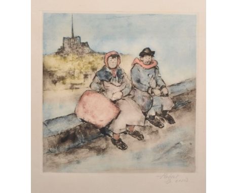 Robert Le Noir (1896-1973) French. Seated Figures on a Wall, Lithograph, Signed in Pencil, 9" x 8.5", and two others by the s