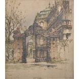 Luigi Kasimir (1881-1962) Austro-Hungarian. "Belvedere Palace Gate", Coloured Etching, Signed in