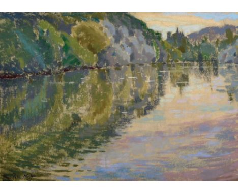 Peter Norton (1913-1995) British. A River Landscape, Pastel, Signed and Dated '74, 12.75" x 17.75".