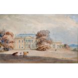 19th Century English School. Study of a Georgian House, with Cattle in the foreground,