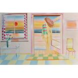 P… M… Schlesinger (20th Century) British. Interior Scene, with a Naked Lady, Mixed Media, Signed and