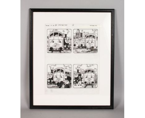 THOMAS THE TANK ENGINE by TIM MARWOOD. Pen and Ink.  "IMPORTANT PIPES".