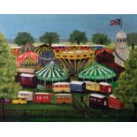 Juliet Campbell (20th Century) British. "The Fair at Rye", Oil on Board, Signed and Inscribed on the