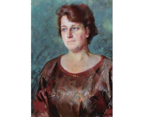 E… Morgan (20th Century) British. Portrait of a Lady, Pastel, Signed, 20" x 14.25".