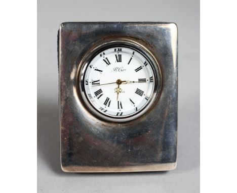 A R. CARR SILVER CLOCK.  2.5ins high.