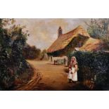 19th Century English School. A Village Street Scene, with Figures, Oil on Canvas, 9" x 13", and a