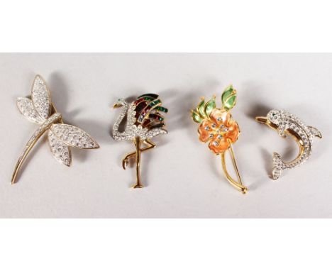 FOUR ENAMEL BROOCHES.