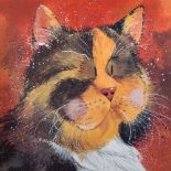 Alex Clark (20th - 21st Century) British. "Fluff", Study of a Winking Cat, Lithograph, Inscribed