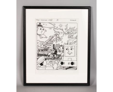 THOMAS THE TANK ENGINE by TIM MARWOOD. Pen and Ink.  "SMOKE SIGNALS 468" (3).
