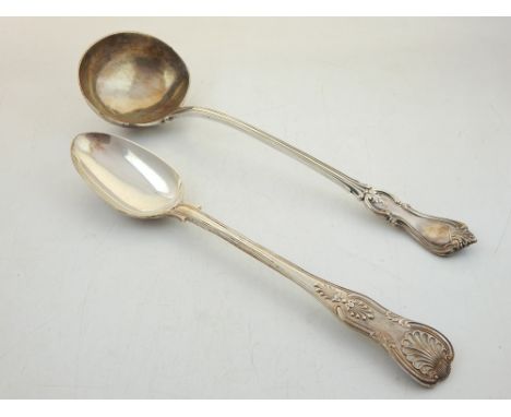 A large Victorian silver ladle, London 1848, Albert pattern, approx 10oz, together with a large silver serving spoon, London 