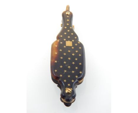 A pair of Victorian tortoishell lorgnette with yellow metal pique work decoration. 