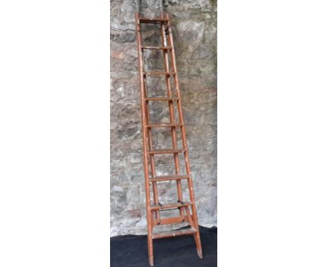 Vintage safety wooden ladders, 255cm tal 