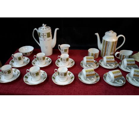 Spode green & gilt coffee set together with Mid Winter coffee set