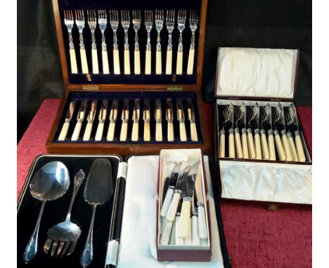 Hendersons Dundee fork & knife set, cutlery set in fitted case, server set in fitted case & 1 other 