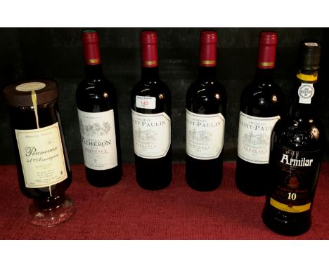 4 bottles of Bordeaux red wine together with Tawny port ages 10 years & 1 other 