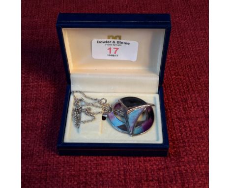 Silver & enamel deco design pendant with silver necklace