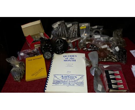 A selection of vintage car parts to include Austin A10 door handles, Joseph Lucas amperes gauge, Stevenson Cooke "The Motorin