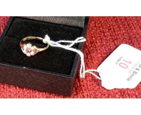 Tested 15ct Victorian gold ladies ring with ruby & sea pearl setting