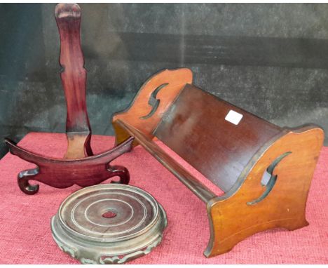 Victorian mahogany miniature book shelf together with 2 oriental hardwood stands