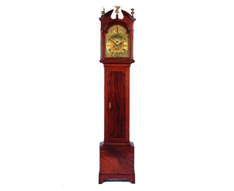 A SCOTTISH GEORGE III MAHOGANY LONGCASE CLOCKSigned John Jeffray,  GlasgowThe case with a broken arched pediment, blind fret 