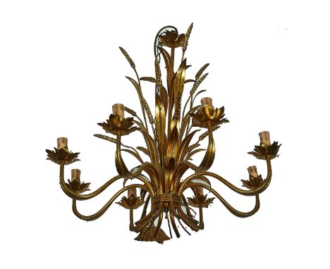 A FRENCH GILT TOLE-PEINTE  EIGHT-LIGHT ‘WHEAT-SHEAF’ CHANDELIERIn the Manner of Maison Jansen, Late 20th Century128cm high ov