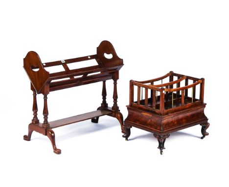 A MAHOGANY BOOK TROUGH (2)On cabriole supports 76cm wide; 73cm high together with a rosewood Canterbury 55cm wide; 50cm high