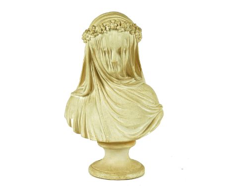 A PLASTER PORTRAIT BUST OF A VEILED LADYLate 19th CenturyA plaster portrait bust of a veiled lady, unsigned, 36.5cm highCondi