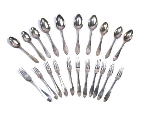 A EUROPEAN PART TABLE SERVICE (21)Comprising; four tablespoons, six dessert spoons, ten dessert forks and one table fork, com