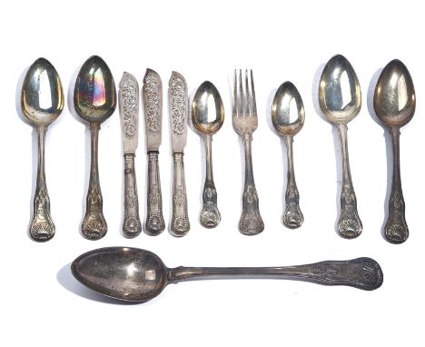 ELEVEN ITEMS OF KING'S PATTERN TABLE FLATWARE (11)Comprising; a stuffing spoon, London 1814, four tablespoons, all London 181