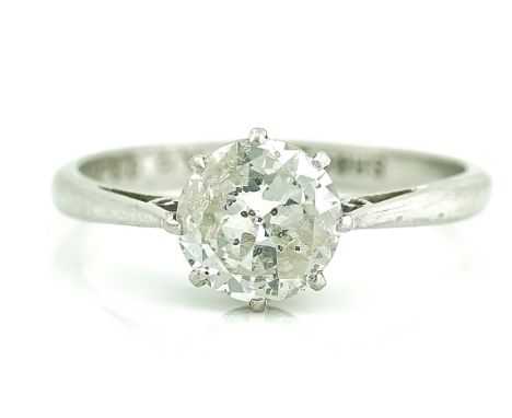 A PLATINUM AND DIAMOND SINGLE STONE RINGClaw set with a circular cut diamond, detailed S.H &amp; Co PLAT, ring size N and a h