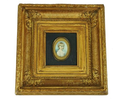 A PORTRAIT MINIATURE OF A YOUNG GIRL19th CenturyOval, 6.2cm x 4.6cm, housed within a gilt wood frame, 34cm x 33cmCondition re