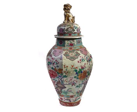 A LARGE FRENCH PORCELAIN  OCATAGONAL VASE AND COVER IN CHINESE `FAMILLE-ROSE' STYLELate 19th centuryEnamelled with pheasants 