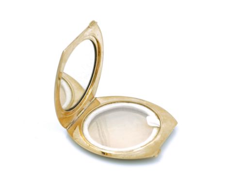 A LADY'S 9CT GOLD POWDER COMPACTFitted with a mirror within, the exterior with engine turned decoration, by Goldsmiths and Si