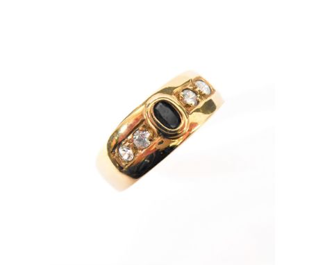 A 9-carat gold ring set with sapphire and brilliant-cut diamonds , ring size O&nbsp;