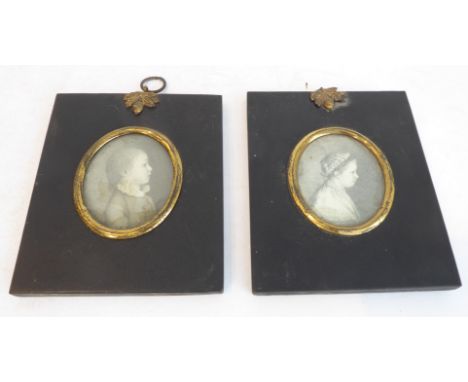 A pair of 19th century oval portrait miniatures: two young children (possibly Kershaw family); graphite pencil on card, unsig