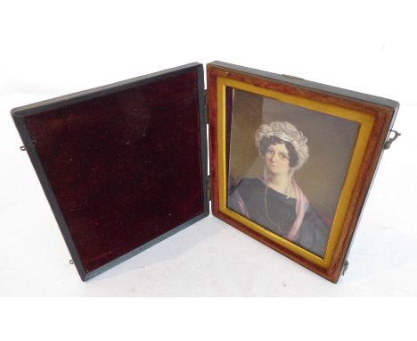An early 19th century rectangular portrait miniature on ivory, possibly the widow of Thomas Coutts (aka Harriet Mellon). The 
