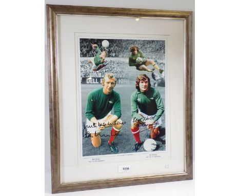 A signed Arsenal Football photograph of Bob Wilson and Pat Jennings, 40 x 30cm, framed and glazed