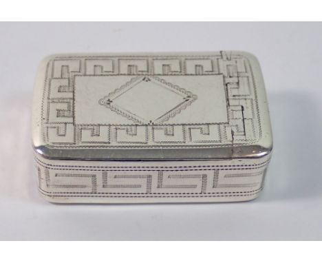 A George III silver patch box with geometric engraved decoration, Birmingham 1806 by Samuel Pemberton, 17g, 4cm wide
