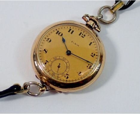 An Elgin rolled gold fob watch converted to a wrist watch 