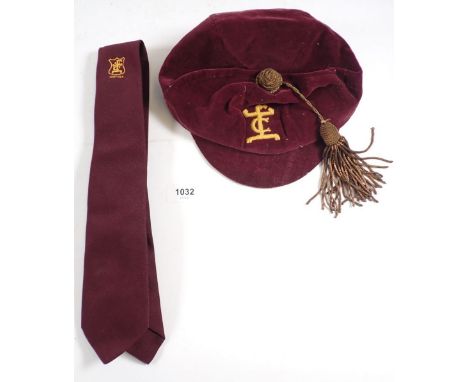 An old school cap for The Crypt School, Gloucester and a tie