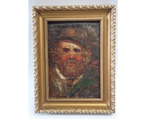 A 19th century Scottish school portrait - oil on canvas of a highlander with ruddy cheeks, unsigned, 18 x 12.5cm