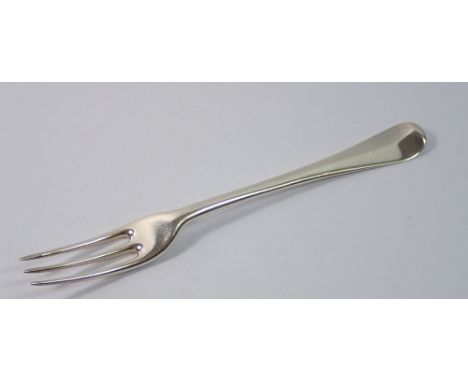 A George I Britannia standard silver table fork, London 1715, 65g, 19cm