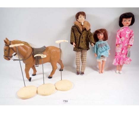 A vintage Sindy, Paul and Patch doll circa 1970 with horse