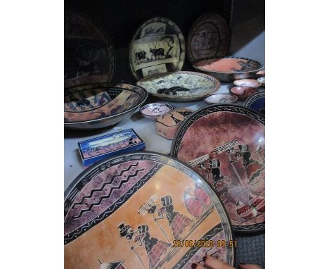 African ceramic bowls and two boxes 