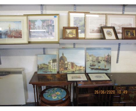 Sandra Framais - French Castle, a print signed lower right hand corner and mixed prints and reproduction oils on board, toget